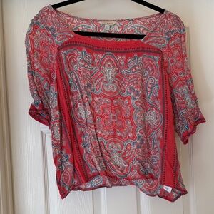 Lucky Brand Red and Gray Paisley Blouse